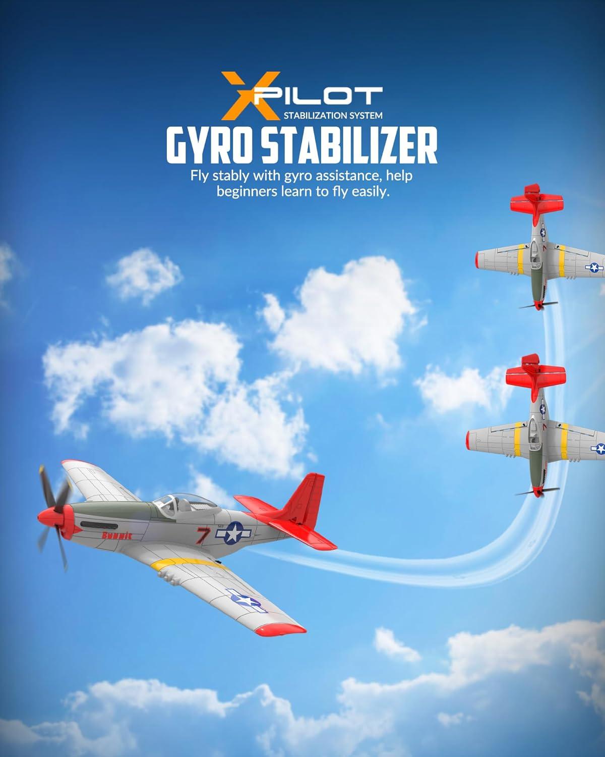image:imageVOLANTEXRC Brushless 4CH RC Plane P51D Mustang 500mm Remote Control Airplane Fighter RTF with 6Axis Gyro 3 Modes amp Aerobatics 24GHz Radio Controlled Aircraft for Beginners amp AdultsRed