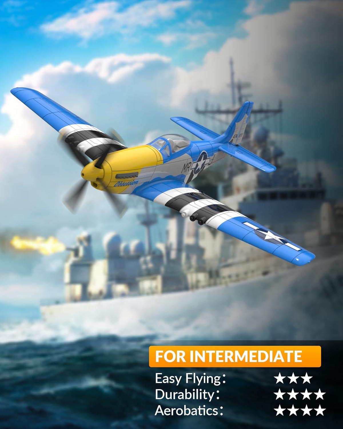 image:imageVOLANTEXRC Brushless 4CH RC Plane P51D Mustang 500mm Remote Control Airplane Fighter RTF with 6Axis Gyro 3 Modes amp Aerobatics 24GHz Radio Controlled Aircraft for Beginners amp AdultsBlue