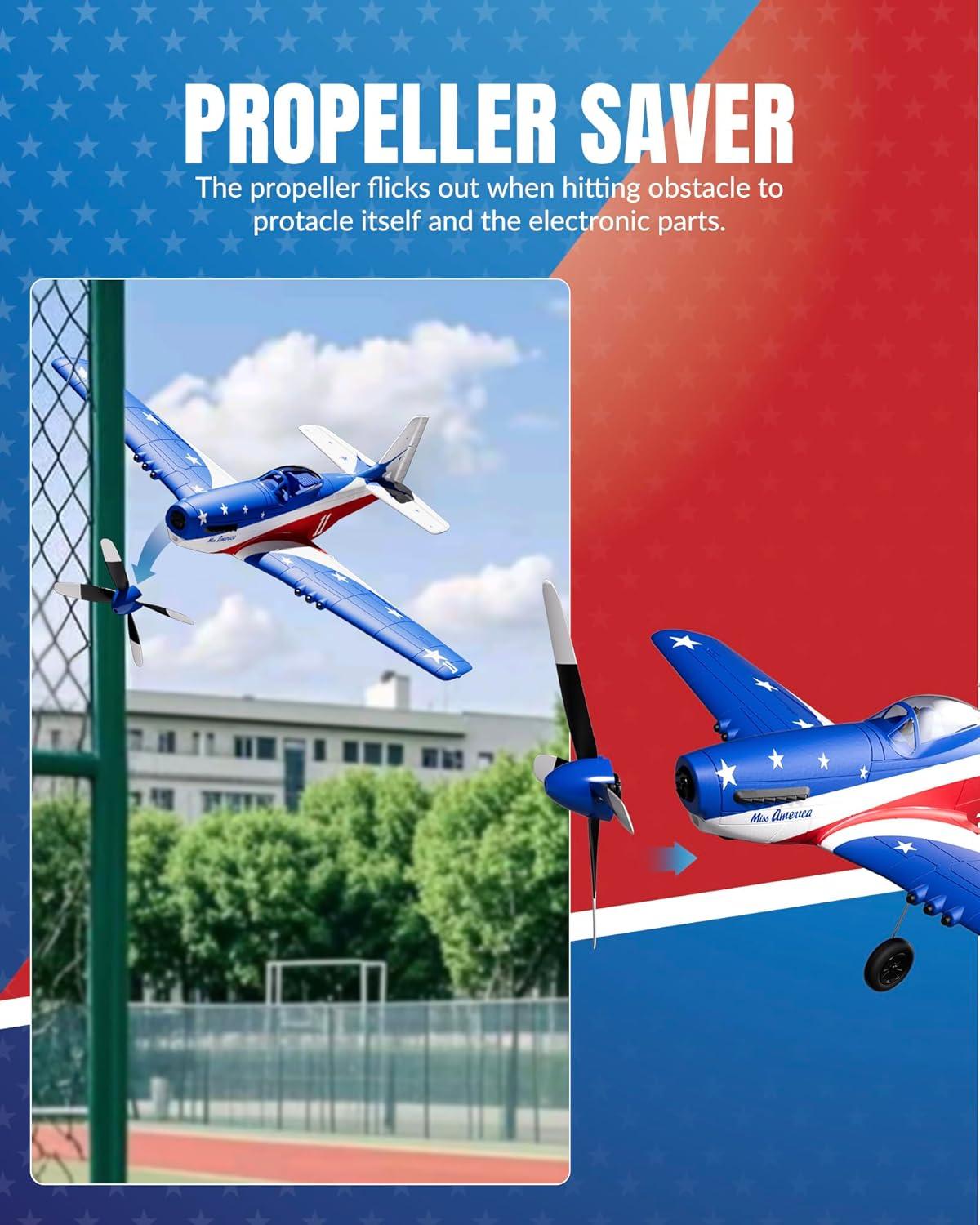 image:imageVOLANTEXRC Brushless 4CH RC Plane P51D Mustang 500mm Remote Control Airplane Fighter RTF with 6Axis Gyro 3 Modes amp Aerobatics 24GHz Radio Controlled Aircraft for Beginners amp AdultsUs Blue