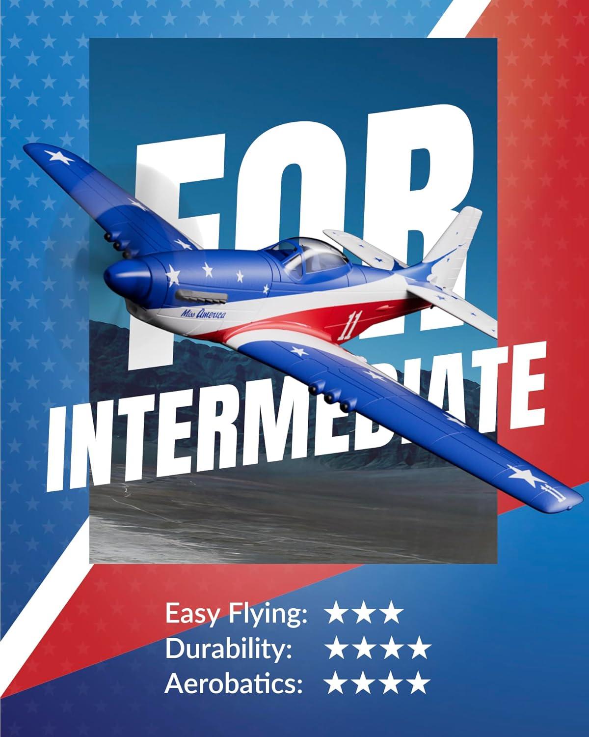 image:imageVOLANTEXRC Brushless 4CH RC Plane P51D Mustang 500mm Remote Control Airplane Fighter RTF with 6Axis Gyro 3 Modes amp Aerobatics 24GHz Radio Controlled Aircraft for Beginners amp AdultsUs Blue