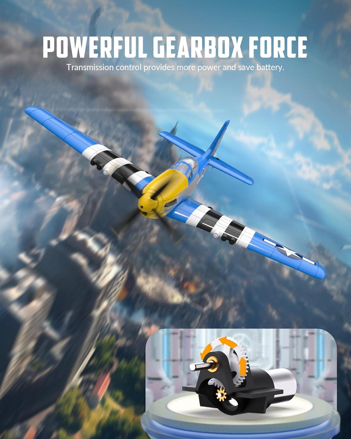image:imageVOLANTEXRC Brushless 4CH RC Plane P51D Mustang 500mm Remote Control Airplane Fighter RTF with 6Axis Gyro 3 Modes amp Aerobatics 24GHz Radio Controlled Aircraft for Beginners amp AdultsBlue