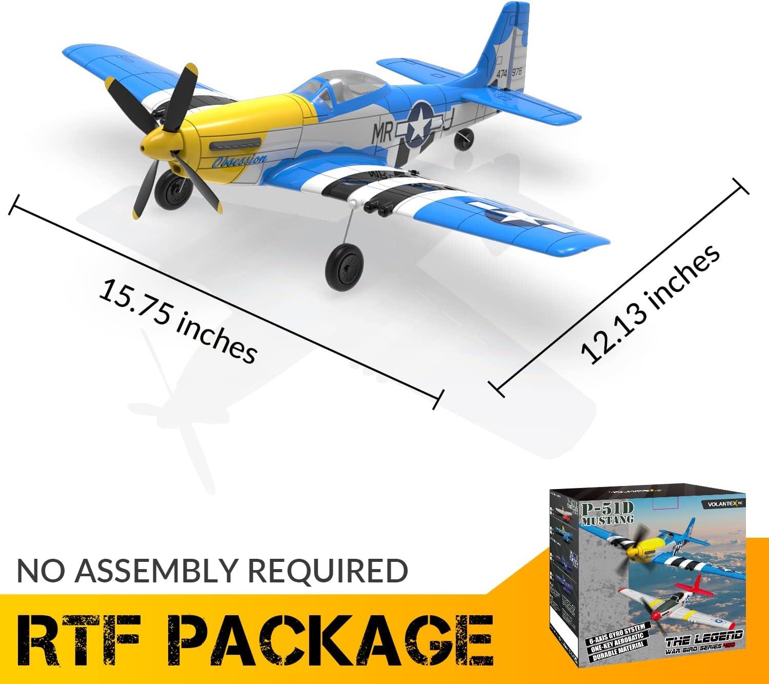 image:imageVOLANTEXRC Brushless 4CH RC Plane P51D Mustang 500mm Remote Control Airplane Fighter RTF with 6Axis Gyro 3 Modes amp Aerobatics 24GHz Radio Controlled Aircraft for Beginners amp AdultsBlue