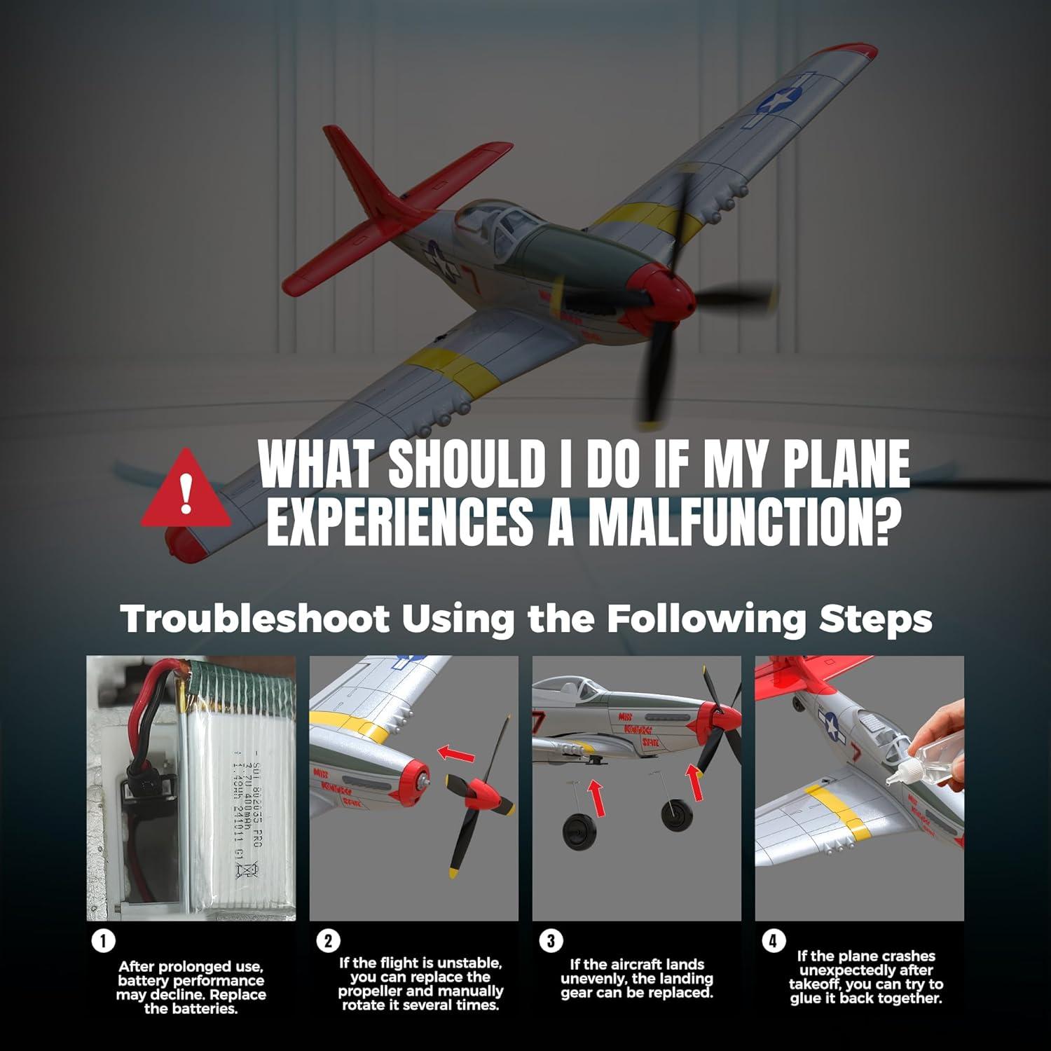 image:imageVOLANTEXRC Brushless 4CH RC Plane P51D Mustang 500mm Remote Control Airplane Fighter RTF with 6Axis Gyro 3 Modes amp Aerobatics 24GHz Radio Controlled Aircraft for Beginners amp AdultsRed
