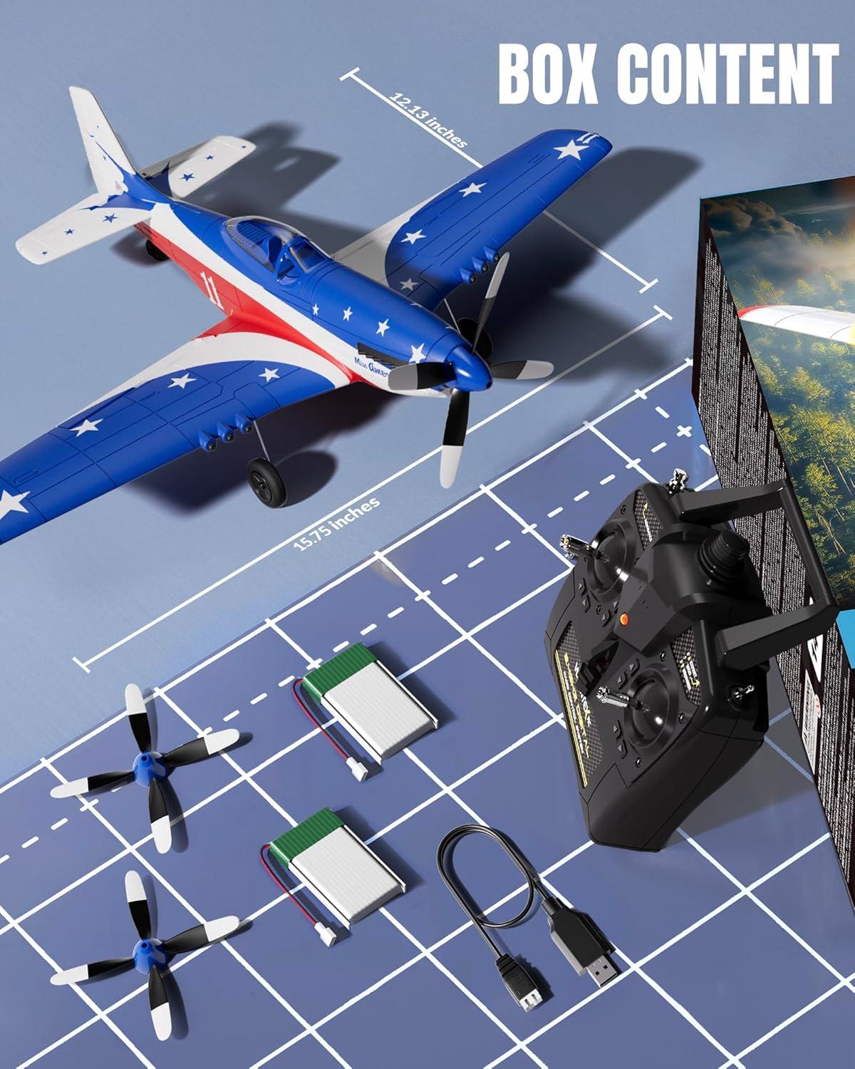 image:imageVOLANTEXRC Brushless 4CH RC Plane P51D Mustang 500mm Remote Control Airplane Fighter RTF with 6Axis Gyro 3 Modes amp Aerobatics 24GHz Radio Controlled Aircraft for Beginners amp AdultsUs Blue