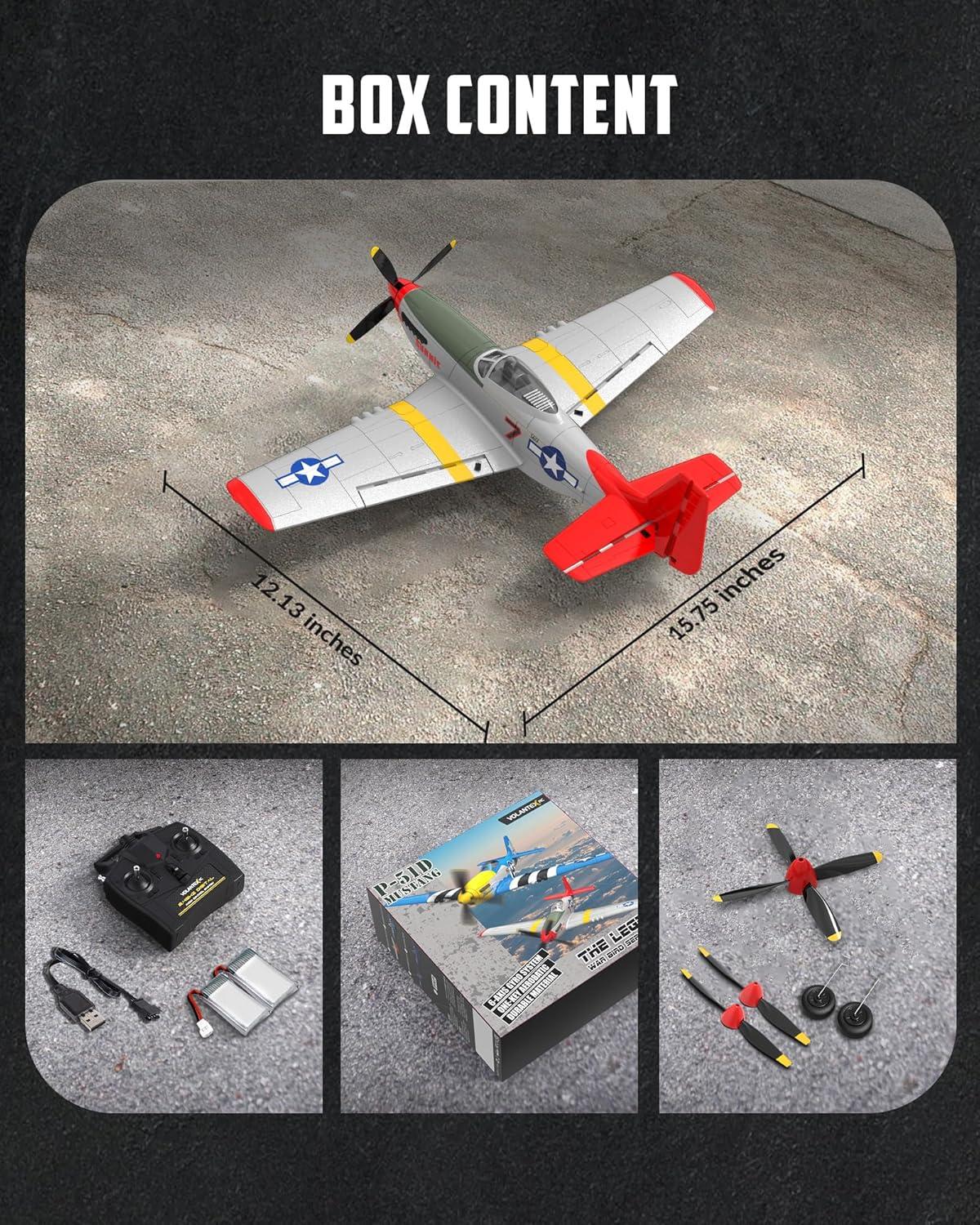 image:imageVOLANTEXRC Brushless 4CH RC Plane P51D Mustang 500mm Remote Control Airplane Fighter RTF with 6Axis Gyro 3 Modes amp Aerobatics 24GHz Radio Controlled Aircraft for Beginners amp AdultsRed