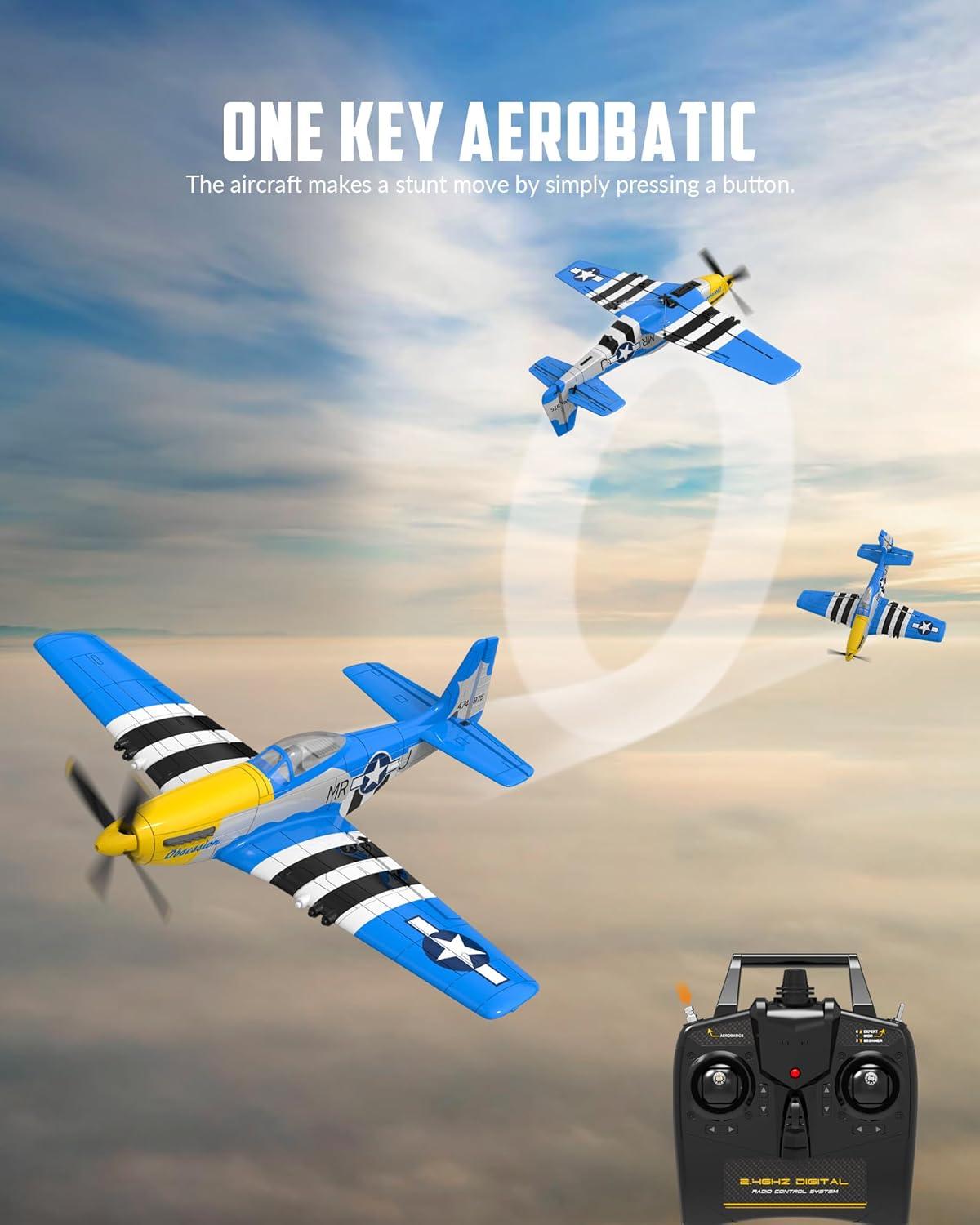 image:imageVOLANTEXRC Brushless 4CH RC Plane P51D Mustang 500mm Remote Control Airplane Fighter RTF with 6Axis Gyro 3 Modes amp Aerobatics 24GHz Radio Controlled Aircraft for Beginners amp AdultsBlue