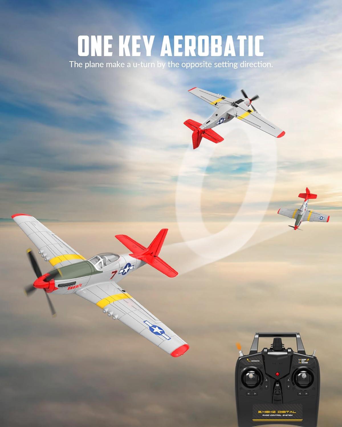 image:imageVOLANTEXRC Brushless 4CH RC Plane P51D Mustang 500mm Remote Control Airplane Fighter RTF with 6Axis Gyro 3 Modes amp Aerobatics 24GHz Radio Controlled Aircraft for Beginners amp AdultsRed