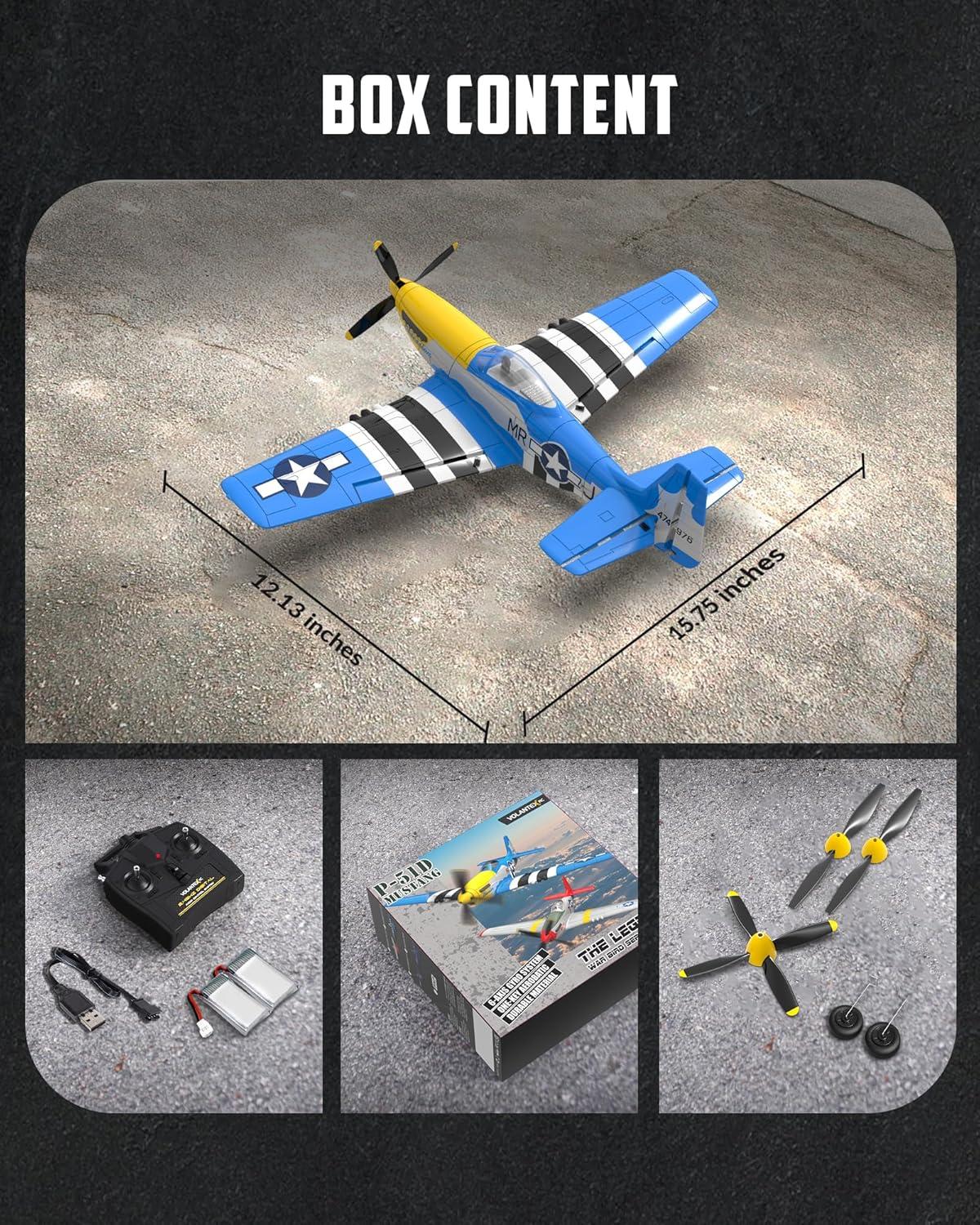 image:imageVOLANTEXRC Brushless 4CH RC Plane P51D Mustang 500mm Remote Control Airplane Fighter RTF with 6Axis Gyro 3 Modes amp Aerobatics 24GHz Radio Controlled Aircraft for Beginners amp AdultsBlue