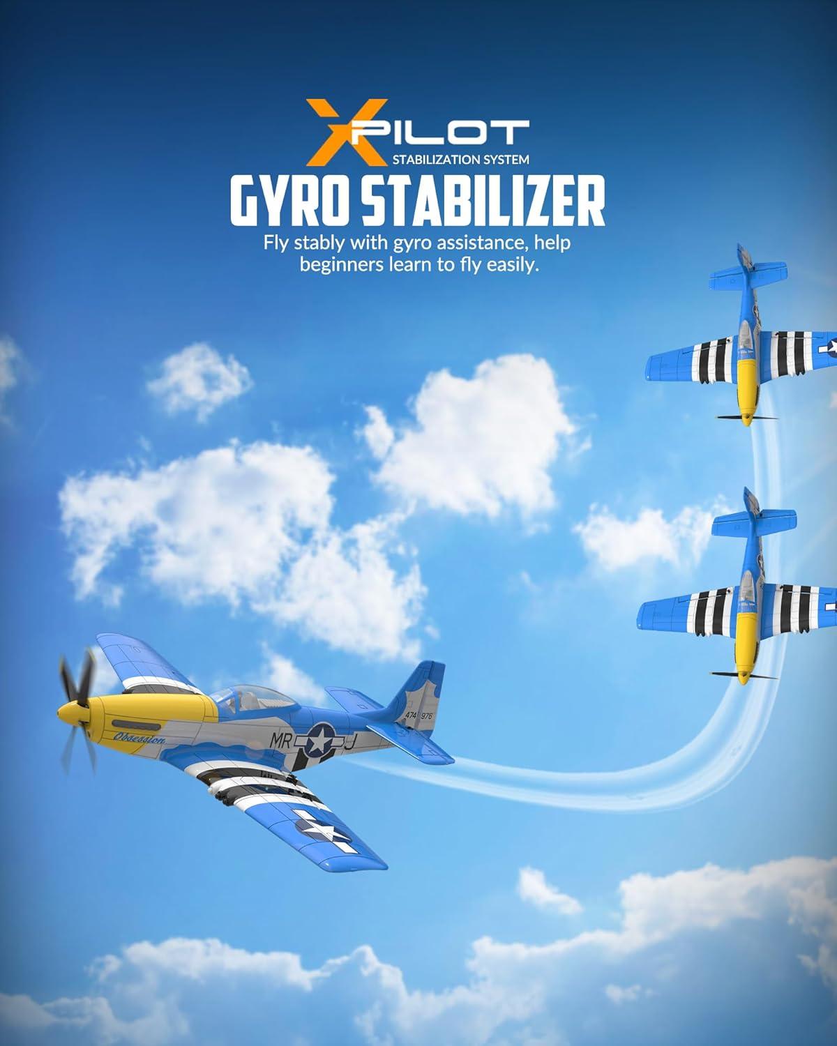 image:imageVOLANTEXRC Brushless 4CH RC Plane P51D Mustang 500mm Remote Control Airplane Fighter RTF with 6Axis Gyro 3 Modes amp Aerobatics 24GHz Radio Controlled Aircraft for Beginners amp AdultsBlue