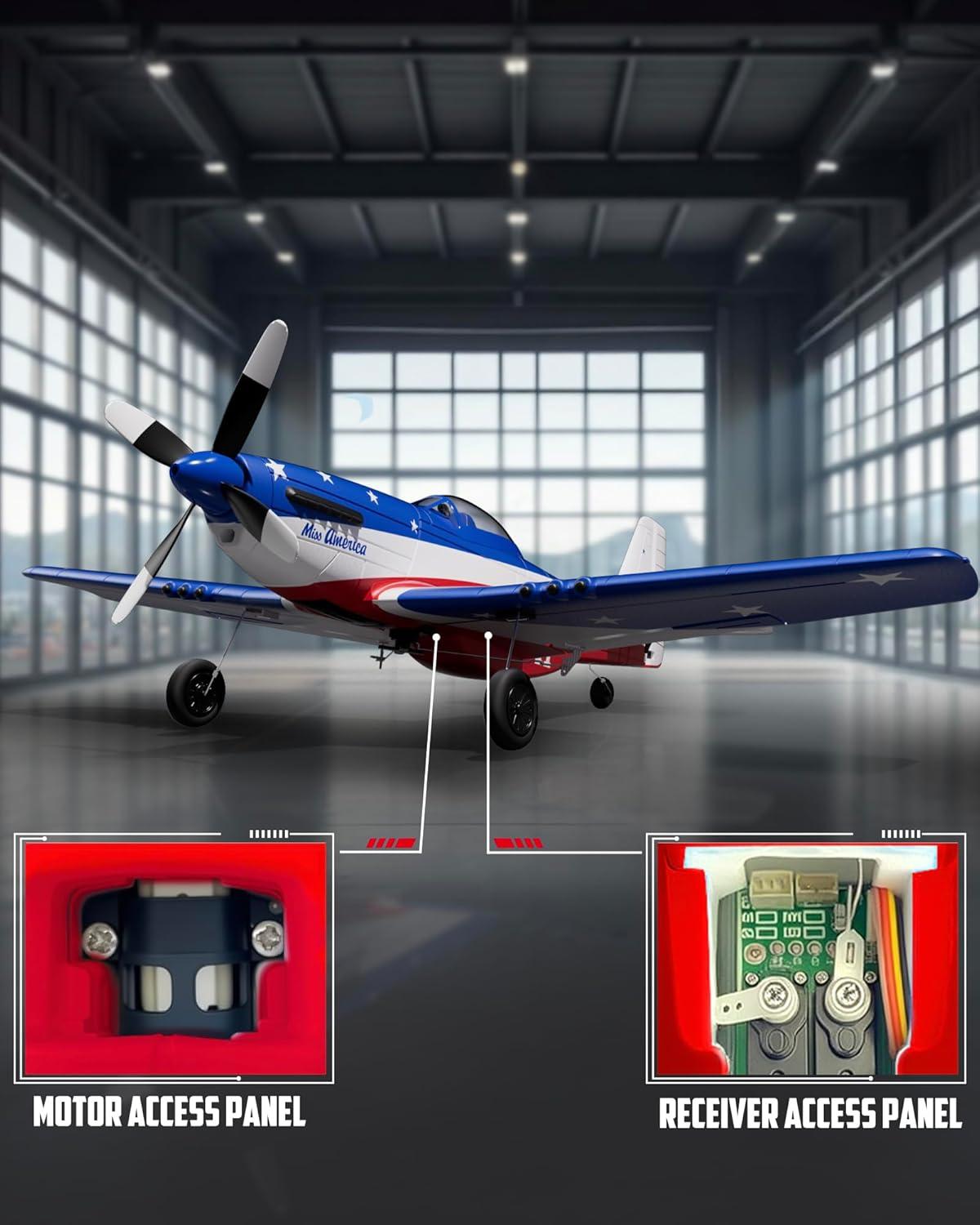 image:imageVOLANTEXRC Brushless 4CH RC Plane P51D Mustang 500mm Remote Control Airplane Fighter RTF with 6Axis Gyro 3 Modes amp Aerobatics 24GHz Radio Controlled Aircraft for Beginners amp AdultsUs Blue