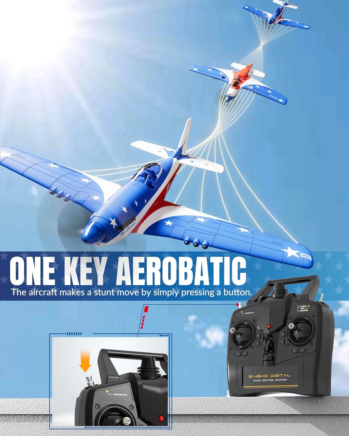 image:imageVOLANTEXRC Brushless 4CH RC Plane P51D Mustang 500mm Remote Control Airplane Fighter RTF with 6Axis Gyro 3 Modes amp Aerobatics 24GHz Radio Controlled Aircraft for Beginners amp AdultsUs Blue