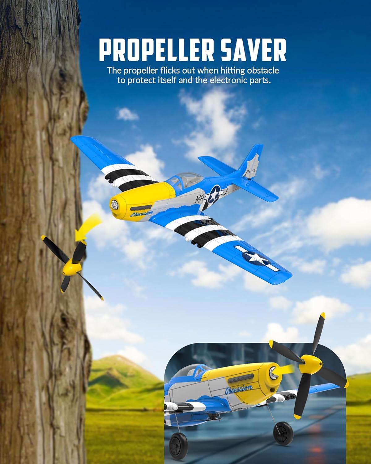 image:imageVOLANTEXRC Brushless 4CH RC Plane P51D Mustang 500mm Remote Control Airplane Fighter RTF with 6Axis Gyro 3 Modes amp Aerobatics 24GHz Radio Controlled Aircraft for Beginners amp AdultsBlue
