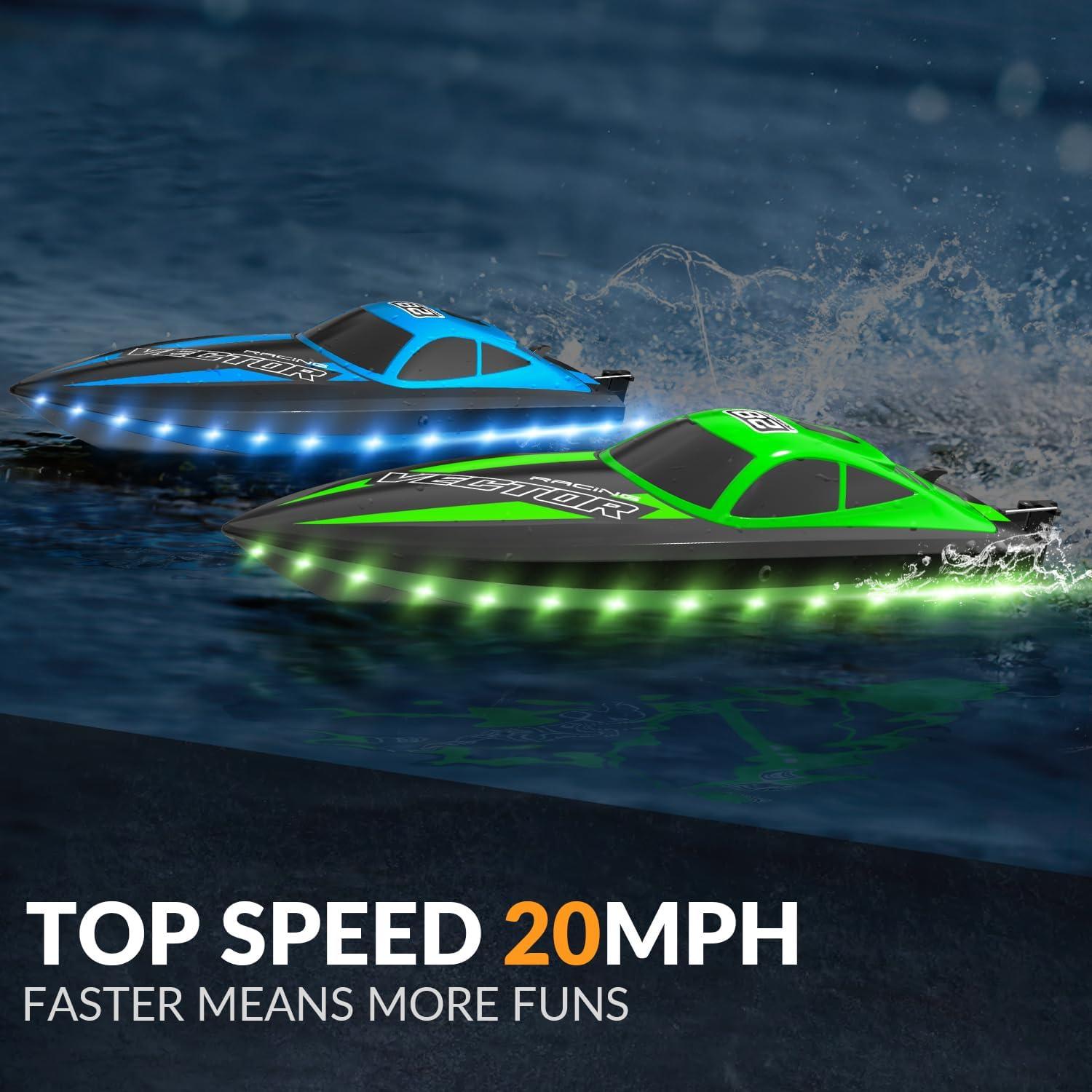 image:imageVOLANTEXRC RC Boat 20MPH Fast Remote Control Boat for Adults 24Ghz Toy Boats for Pools and Lake with 2 Rechargeable Batteries Toys Gifts for Adults with Light GreenGrass Green
