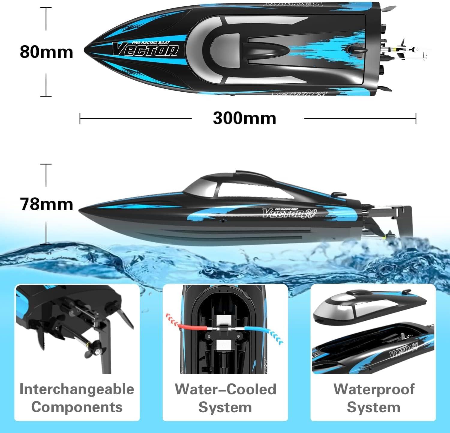 image:imageVOLANTEXRC RC Boat 20MPH Fast Remote Control Boat for Adults 24Ghz Toy Boats for Pools and Lake with 2 Rechargeable Batteries Toys Gifts for Adults with Light GreenBlack