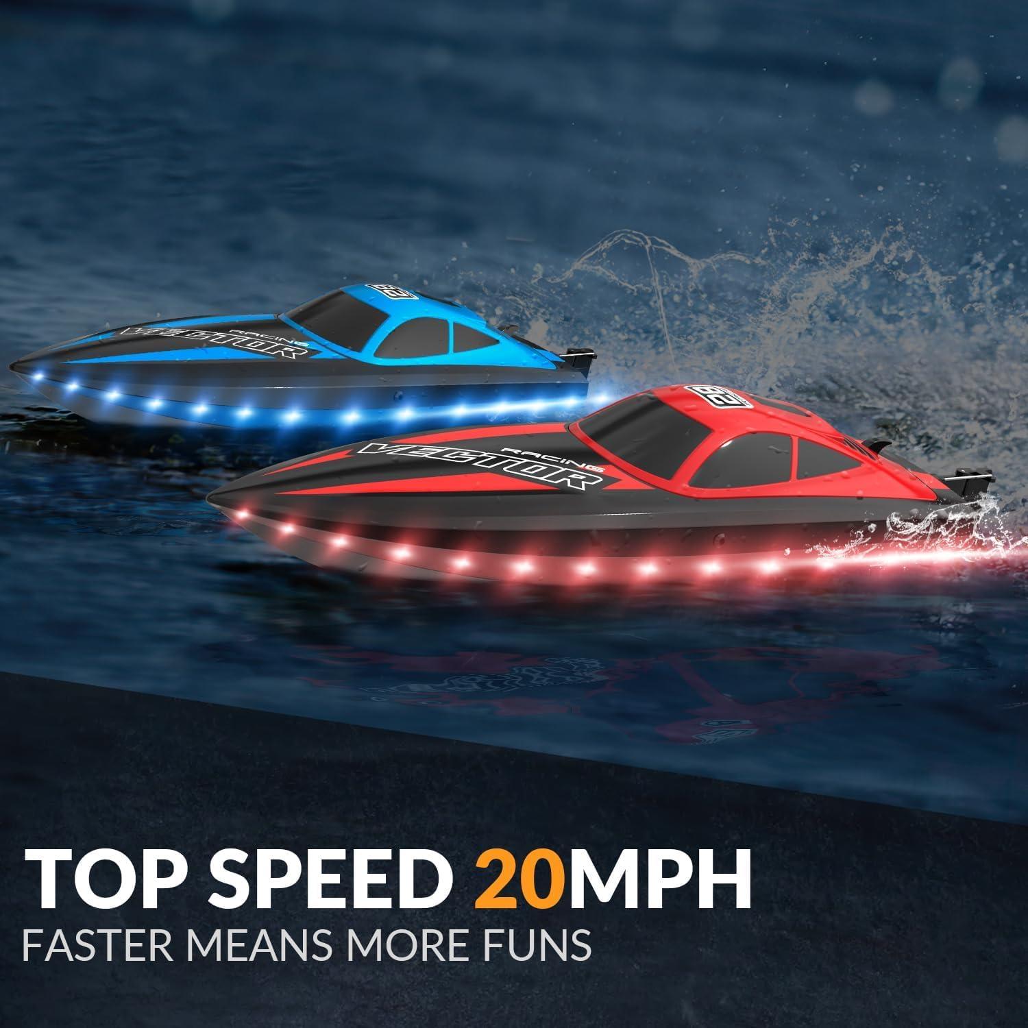 image:imageVOLANTEXRC RC Boat 20MPH Fast Remote Control Boat for Adults 24Ghz Toy Boats for Pools and Lake with 2 Rechargeable Batteries Toys Gifts for Adults with Light GreenRed