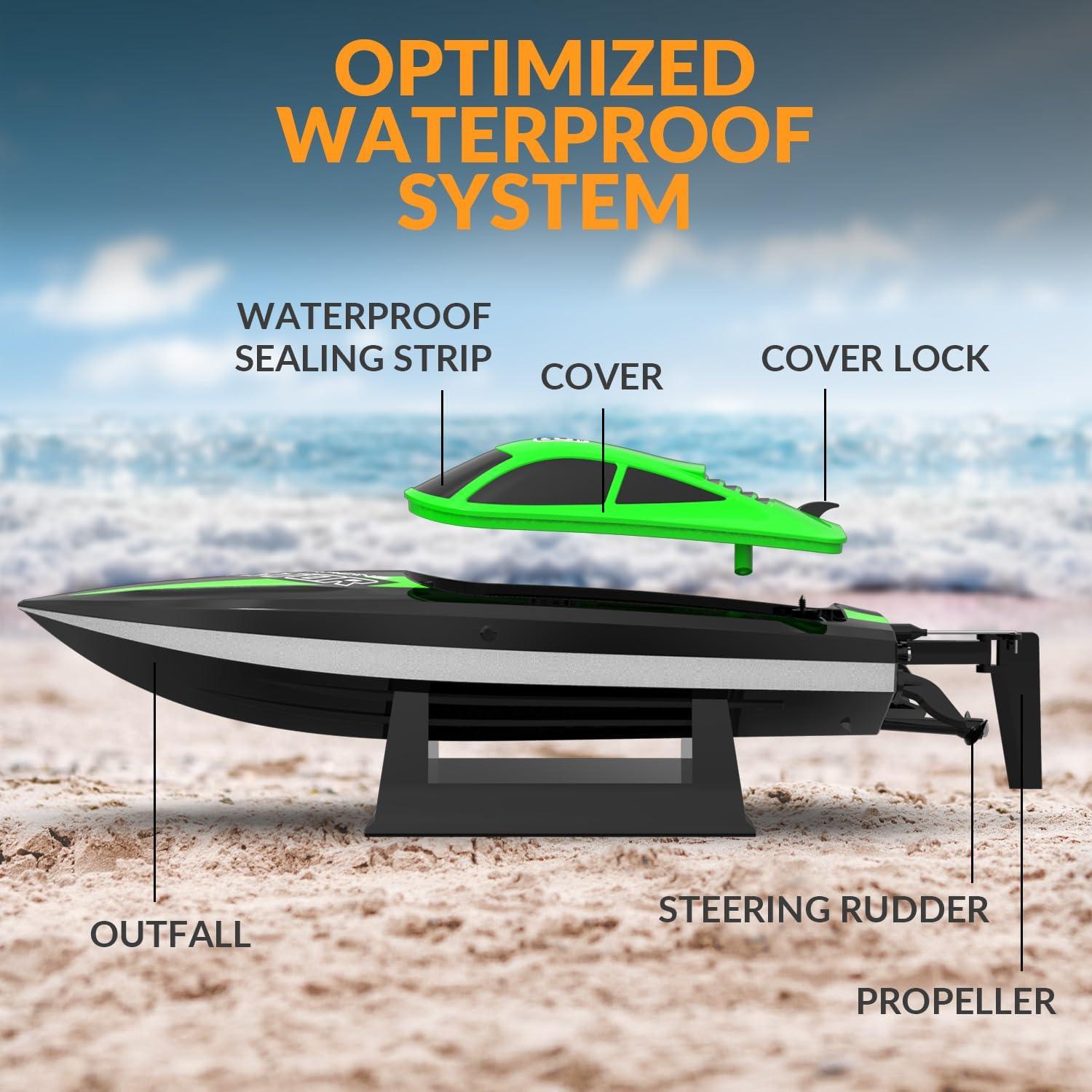 image:imageVOLANTEXRC RC Boat 20MPH Fast Remote Control Boat for Adults 24Ghz Toy Boats for Pools and Lake with 2 Rechargeable Batteries Toys Gifts for Adults with Light GreenGrass Green