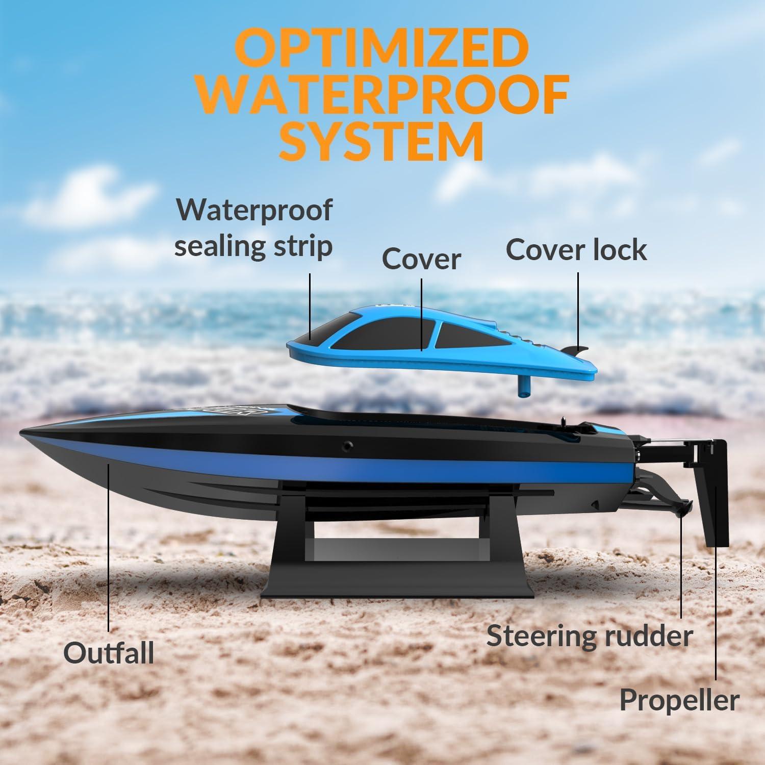 image:imageVOLANTEXRC RC Boat 20MPH Fast Remote Control Boat for Adults 24Ghz Toy Boats for Pools and Lake with 2 Rechargeable Batteries Toys Gifts for Adults with Light GreenBlue