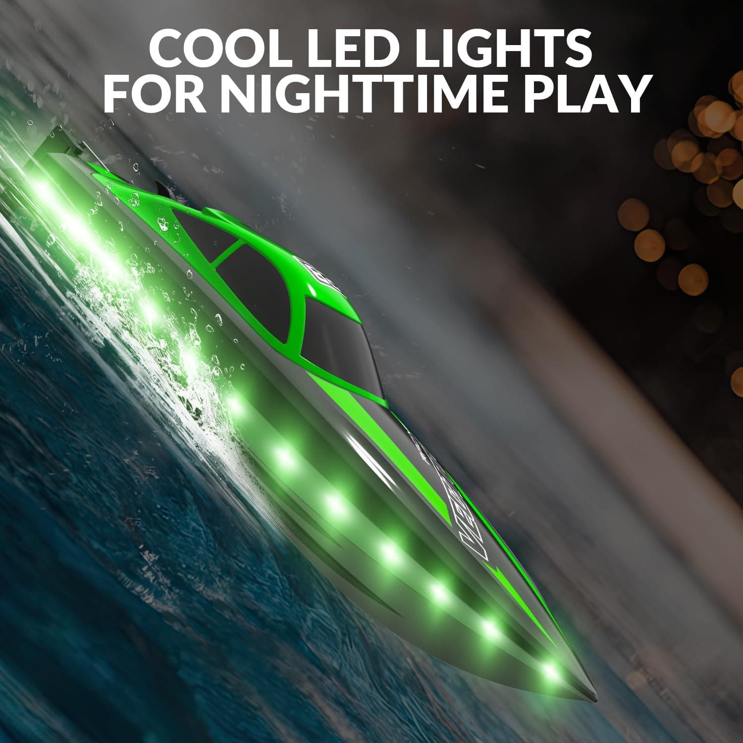 image:imageVOLANTEXRC RC Boat 20MPH Fast Remote Control Boat for Adults 24Ghz Toy Boats for Pools and Lake with 2 Rechargeable Batteries Toys Gifts for Adults with Light GreenGrass Green