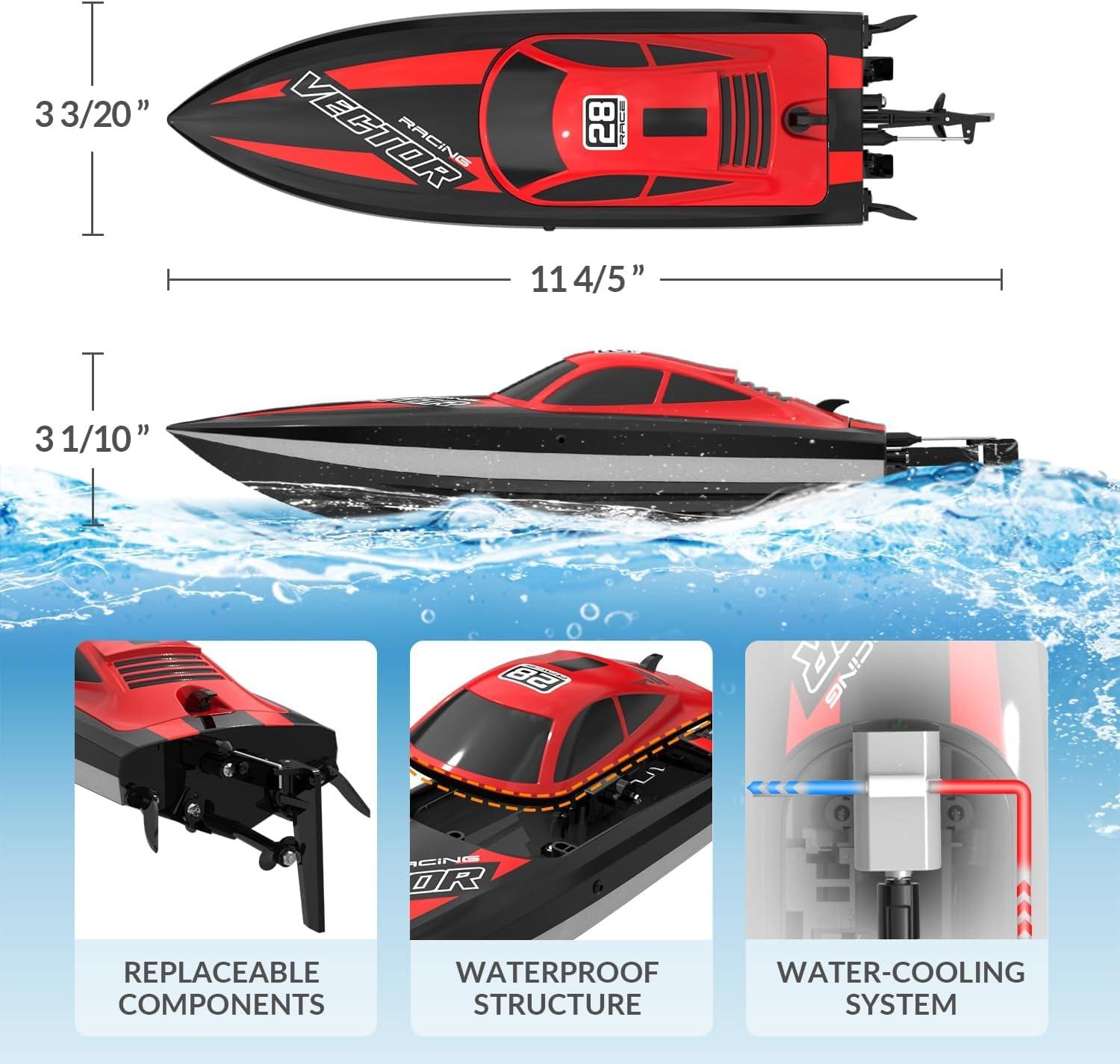 image:imageVOLANTEXRC RC Boat 20MPH Fast Remote Control Boat for Adults 24Ghz Toy Boats for Pools and Lake with 2 Rechargeable Batteries Toys Gifts for Adults with Light GreenRed