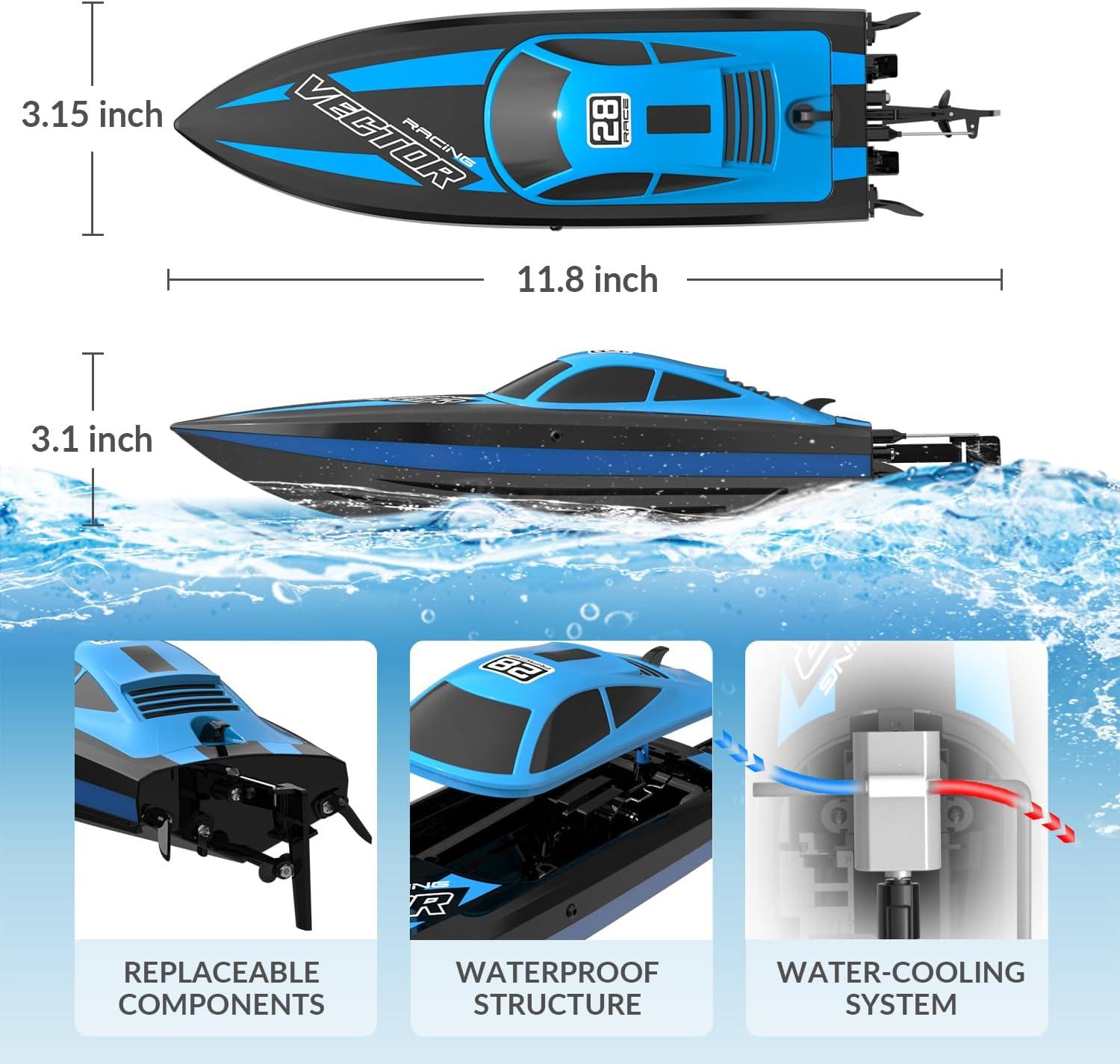 image:imageVOLANTEXRC RC Boat 20MPH Fast Remote Control Boat for Adults 24Ghz Toy Boats for Pools and Lake with 2 Rechargeable Batteries Toys Gifts for Adults with Light GreenBlue