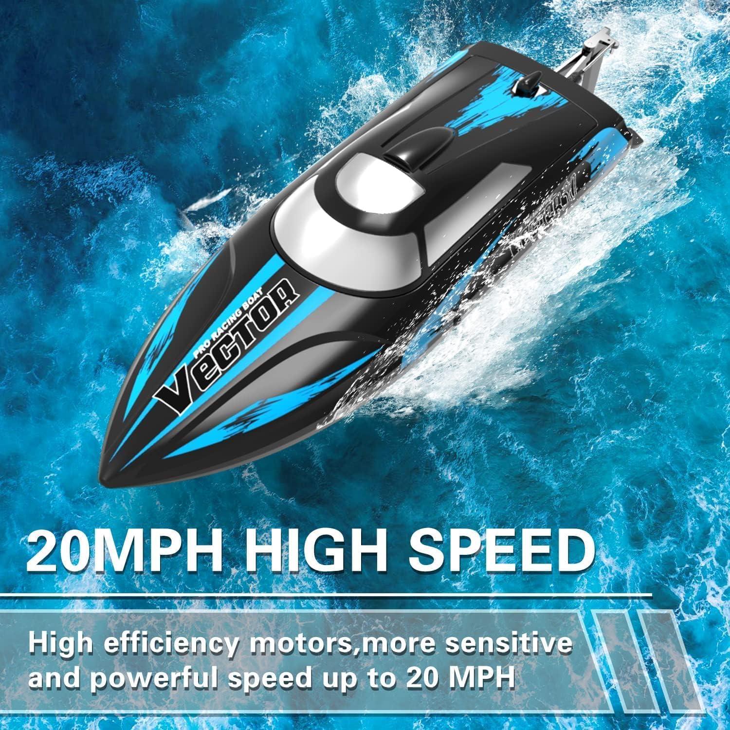 image:imageVOLANTEXRC RC Boat 20MPH Fast Remote Control Boat for Adults 24Ghz Toy Boats for Pools and Lake with 2 Rechargeable Batteries Toys Gifts for Adults with Light GreenBlack