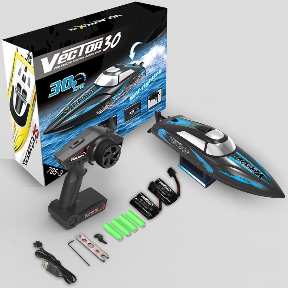 image:imageVOLANTEXRC RC Boat 20MPH Fast Remote Control Boat for Adults 24Ghz Toy Boats for Pools and Lake with 2 Rechargeable Batteries Toys Gifts for Adults with Light GreenBlack