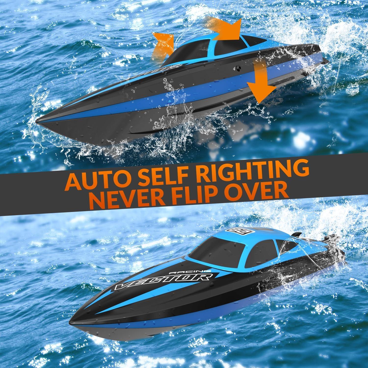 image:imageVOLANTEXRC RC Boat 20MPH Fast Remote Control Boat for Adults 24Ghz Toy Boats for Pools and Lake with 2 Rechargeable Batteries Toys Gifts for Adults with Light GreenBlue