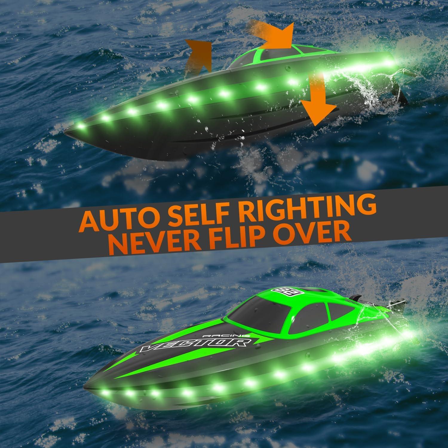 image:imageVOLANTEXRC RC Boat 20MPH Fast Remote Control Boat for Adults 24Ghz Toy Boats for Pools and Lake with 2 Rechargeable Batteries Toys Gifts for Adults with Light GreenGrass Green