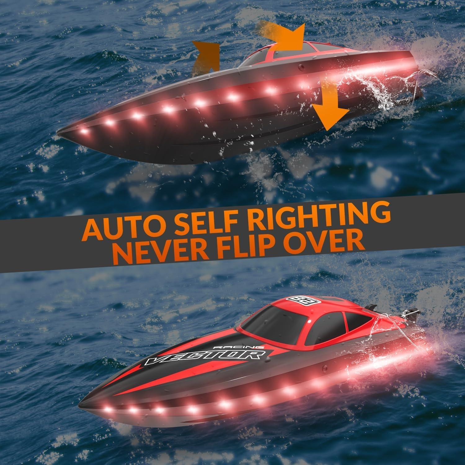 image:imageVOLANTEXRC RC Boat 20MPH Fast Remote Control Boat for Adults 24Ghz Toy Boats for Pools and Lake with 2 Rechargeable Batteries Toys Gifts for Adults with Light GreenRed