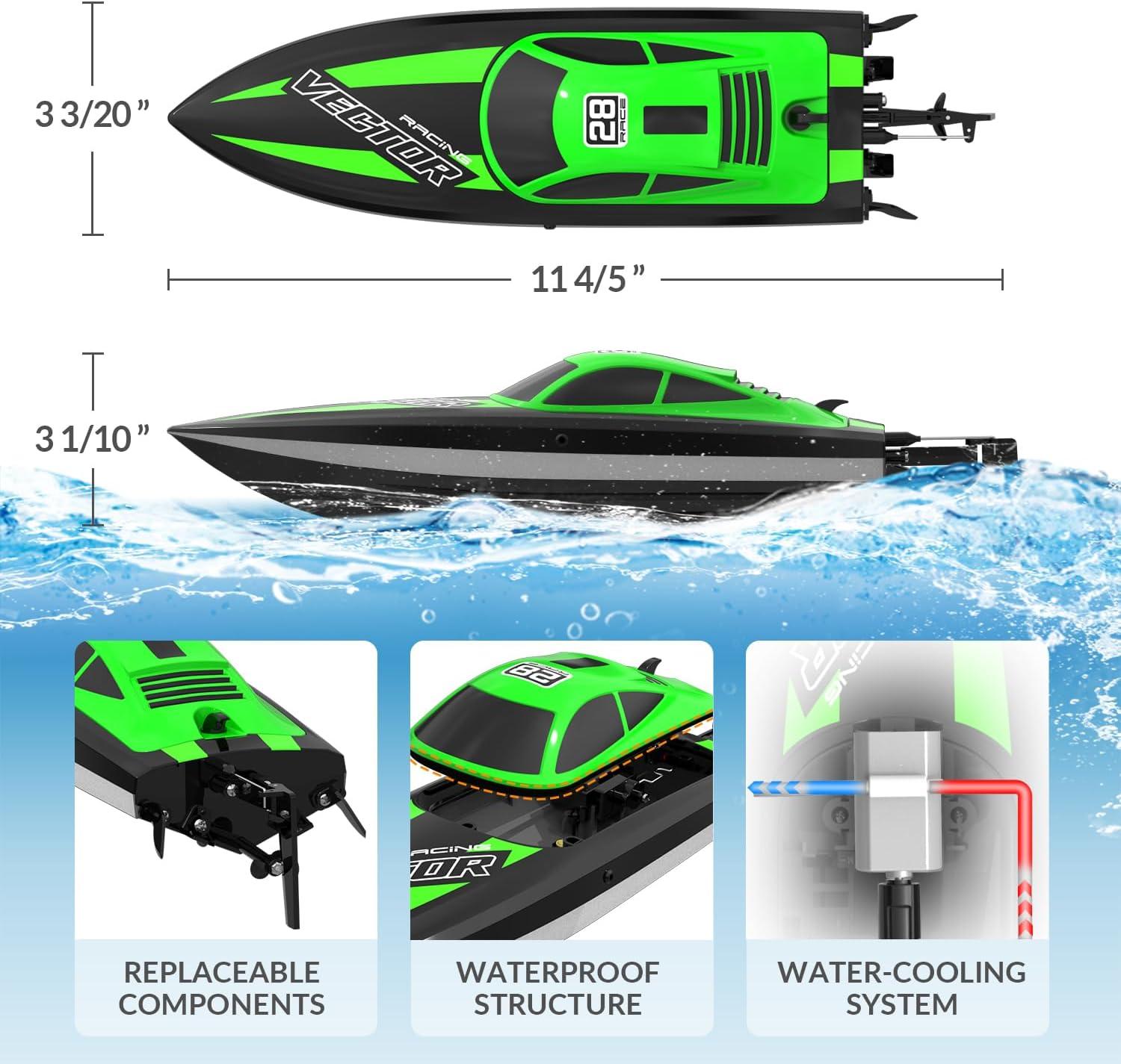 image:imageVOLANTEXRC RC Boat 20MPH Fast Remote Control Boat for Adults 24Ghz Toy Boats for Pools and Lake with 2 Rechargeable Batteries Toys Gifts for Adults with Light GreenGrass Green
