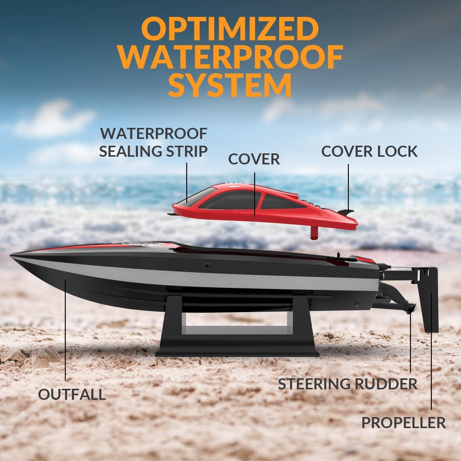 image:imageVOLANTEXRC RC Boat 20MPH Fast Remote Control Boat for Adults 24Ghz Toy Boats for Pools and Lake with 2 Rechargeable Batteries Toys Gifts for Adults with Light GreenRed