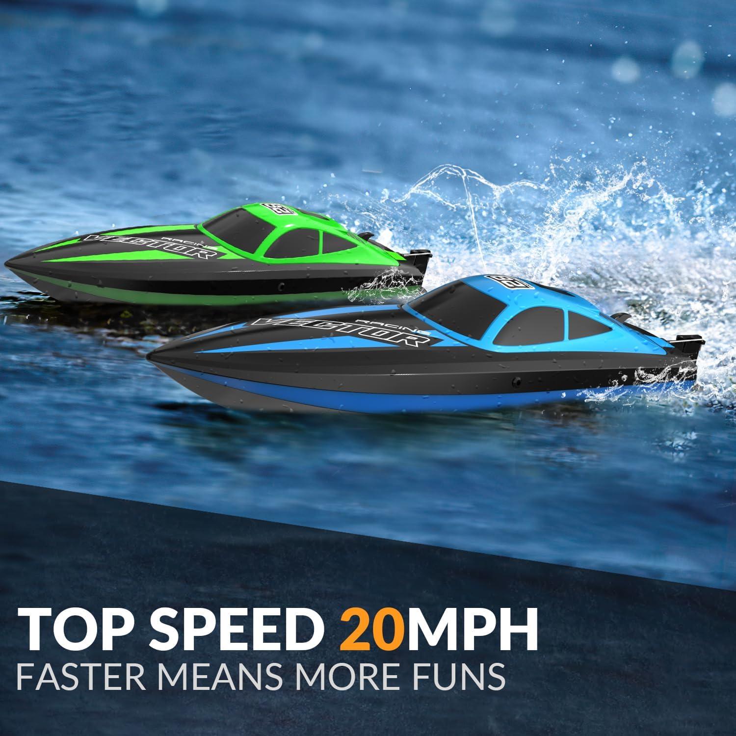 image:imageVOLANTEXRC RC Boat 20MPH Fast Remote Control Boat for Adults 24Ghz Toy Boats for Pools and Lake with 2 Rechargeable Batteries Toys Gifts for Adults with Light GreenBlue