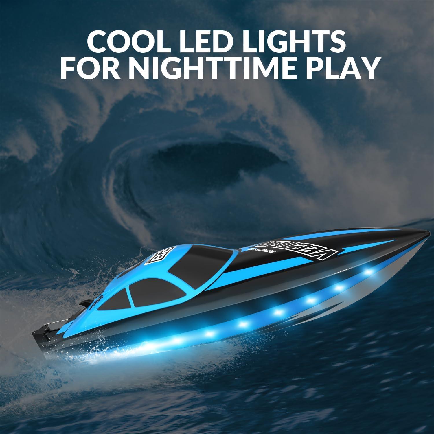 image:imageVOLANTEXRC RC Boat 20MPH Fast Remote Control Boat for Adults 24Ghz Toy Boats for Pools and Lake with 2 Rechargeable Batteries Toys Gifts for Adults with Light GreenBlue