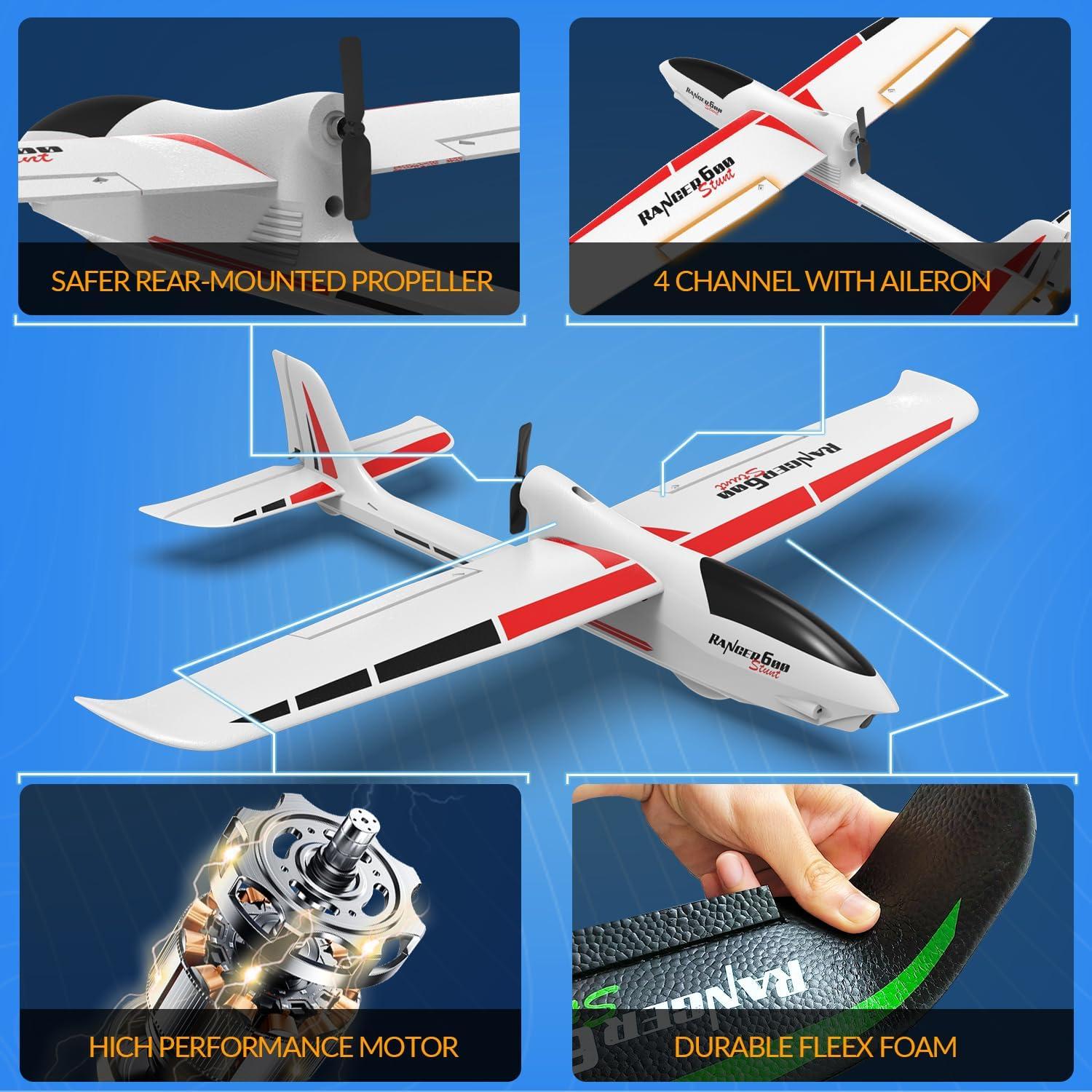 image:imageVOLANTEXRC RC Plane 4CH Remote Control Glider Airplane RTF with 6Axis Gyro 3 Modes amp Aerobatics Easy to Fly 24GHz Radio Controlled Aircraft for Beginnersamp Adults Ranger600 Stunt BlackRTR version White