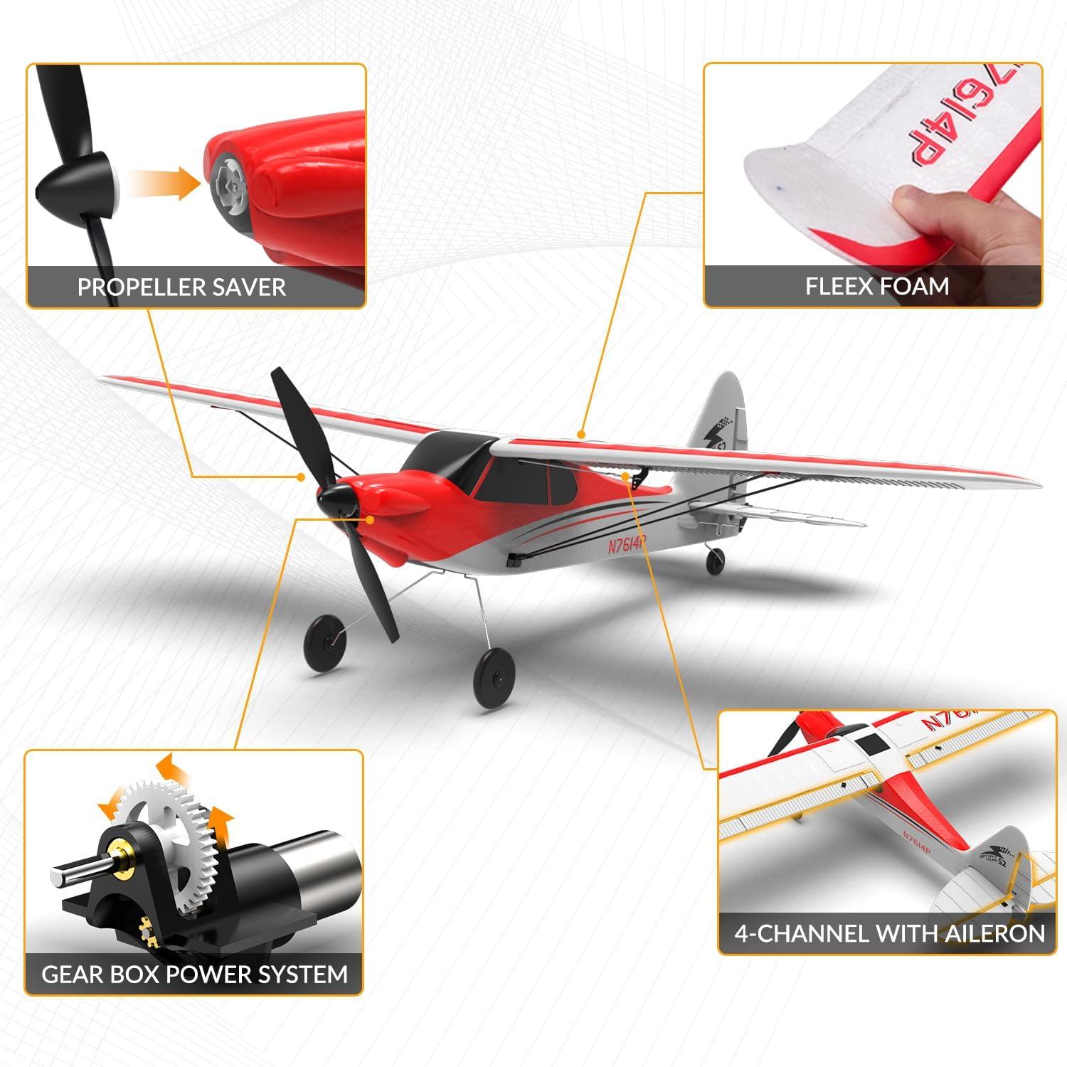 image:imageVOLANTEXRC RC Plane Trainer Sport Cub 4CH Remote Control Airplane with Prop Saver 6Axis Gyro Stabilizer amp 3 Modes to Fly Radio Controlled Aircraft RTF for Beginners amp Adults 500mmRedRed