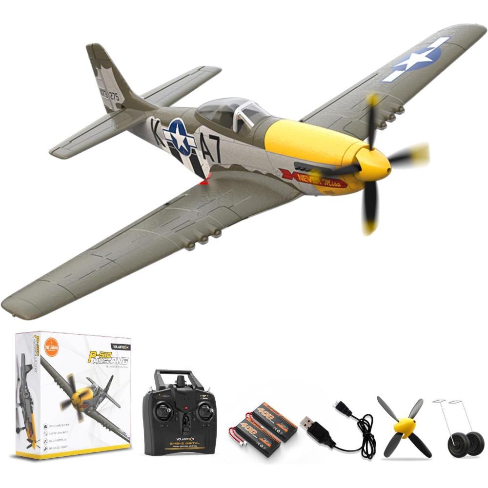 image:imageVOLANTEXRC Brushless 4CH RC Plane P51D Mustang 500mm Remote Control Airplane Fighter RTF with 6Axis Gyro 3 Modes amp Aerobatics 24GHz Radio Controlled Aircraft for Beginners amp AdultsYellow