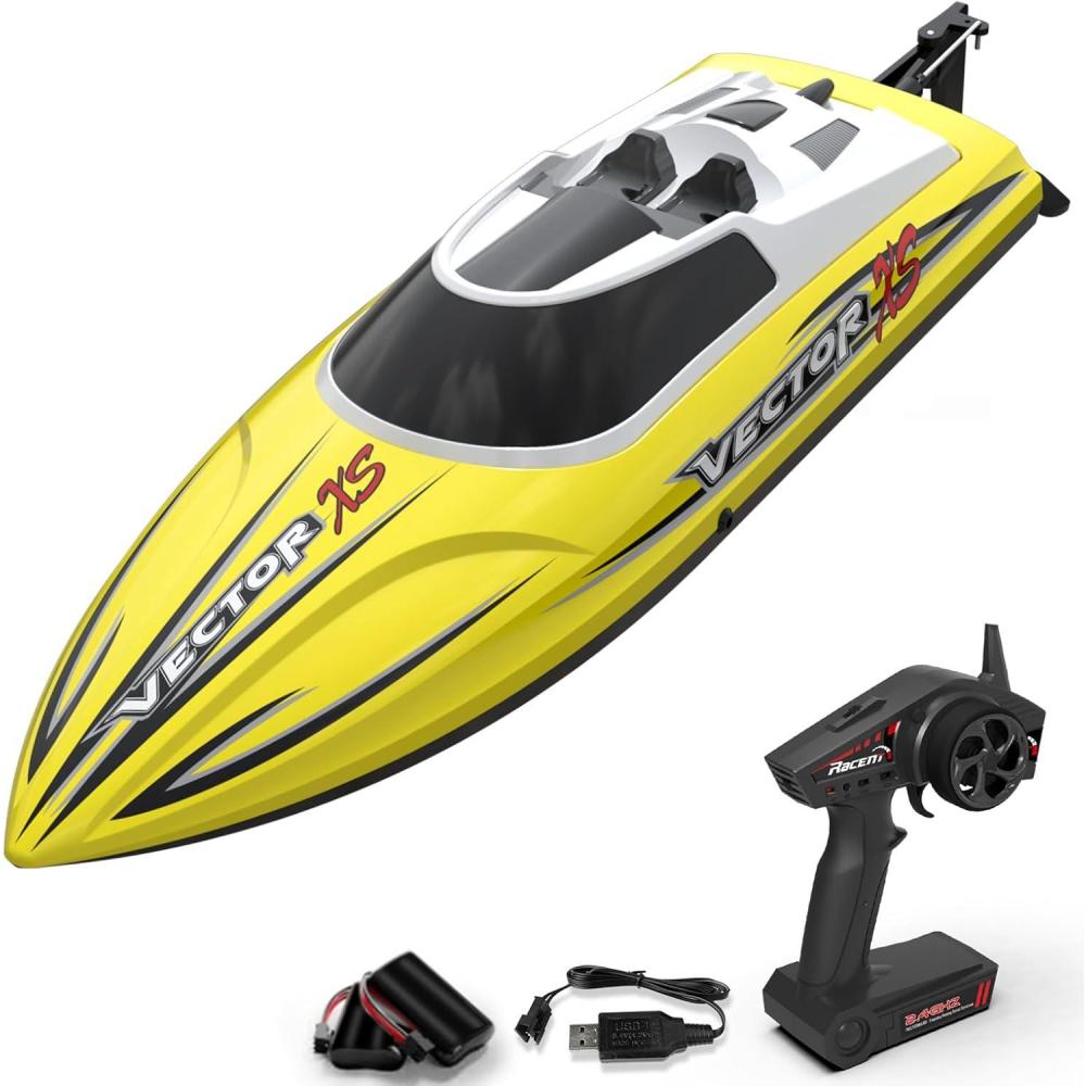 image:imageVOLANTEXRC RC Boat 20MPH Fast Remote Control Boat for Adults 24Ghz Toy Boats for Pools and Lake with 2 Rechargeable Batteries Toys Gifts for Adults with Light GreenYellow