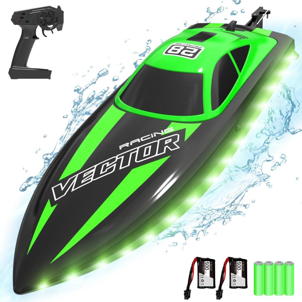 image:imageVOLANTEXRC RC Boat 20MPH Fast Remote Control Boat for Adults 24Ghz Toy Boats for Pools and Lake with 2 Rechargeable Batteries Toys Gifts for Adults with Light GreenGrass Green