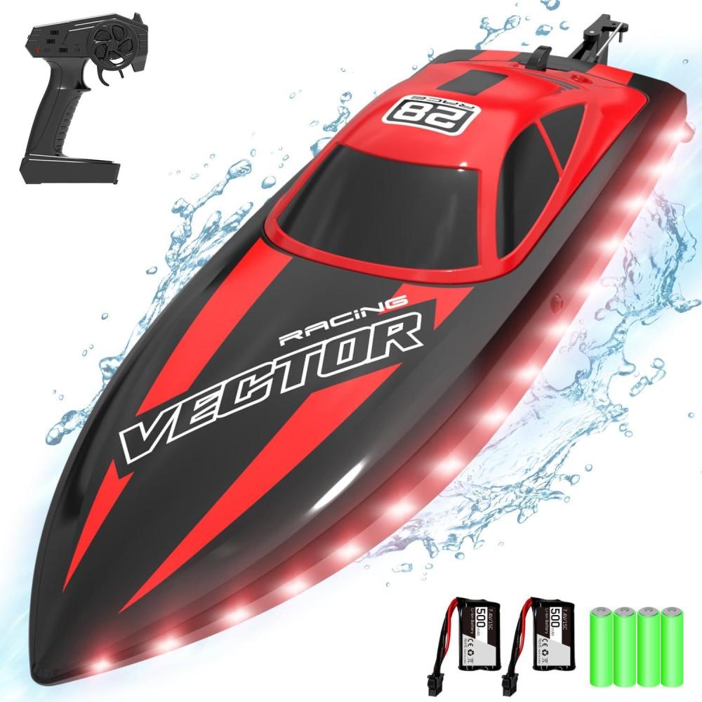 image:imageVOLANTEXRC RC Boat 20MPH Fast Remote Control Boat for Adults 24Ghz Toy Boats for Pools and Lake with 2 Rechargeable Batteries Toys Gifts for Adults with Light GreenRed