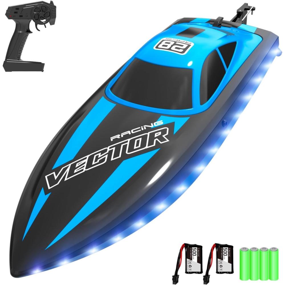 image:imageVOLANTEXRC RC Boat 20MPH Fast Remote Control Boat for Adults 24Ghz Toy Boats for Pools and Lake with 2 Rechargeable Batteries Toys Gifts for Adults with Light GreenBlue