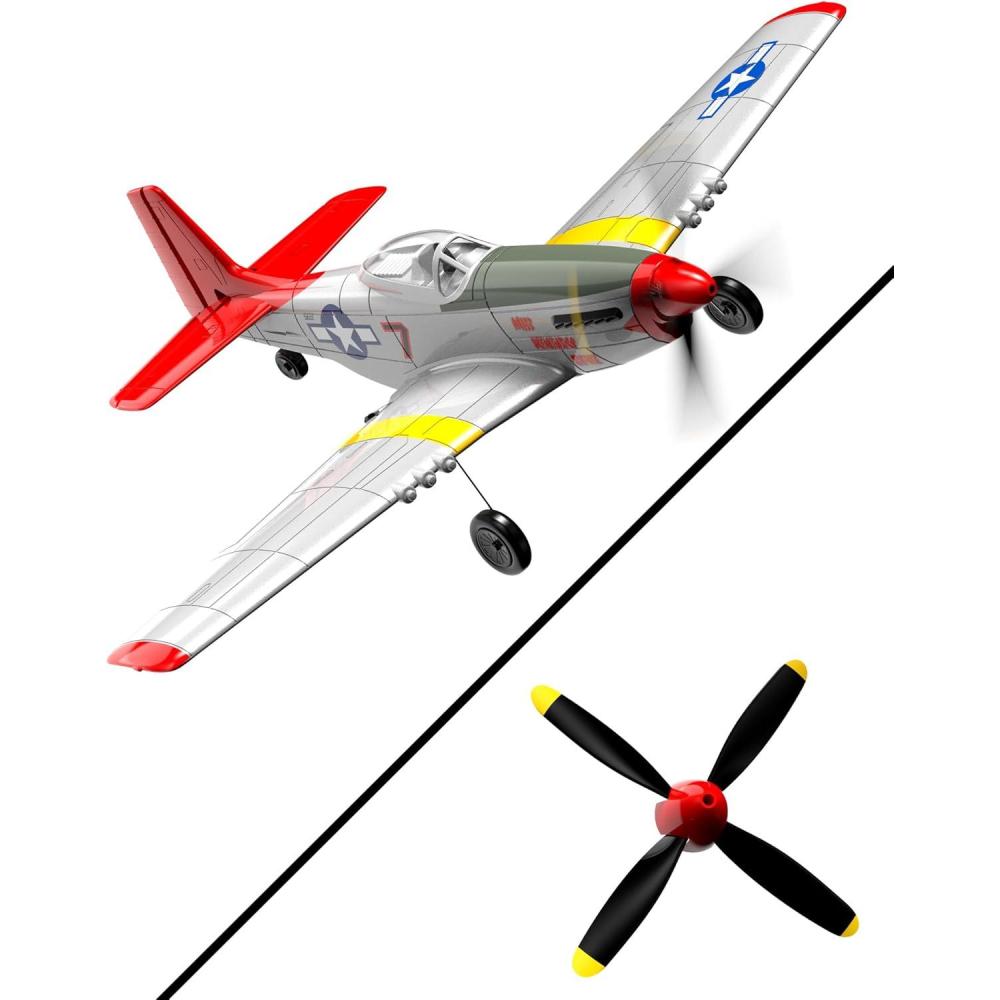 image:imagevolantexrc P51D Mustang RC Plane amp FourBlade Propellers4 Channel Remote Control Airplane Fighter RTF with 6Axis Gyro 3 Modes amp Aerobatics Easy to Fly 24GHz Radio Controlled Aircraft for Beginne