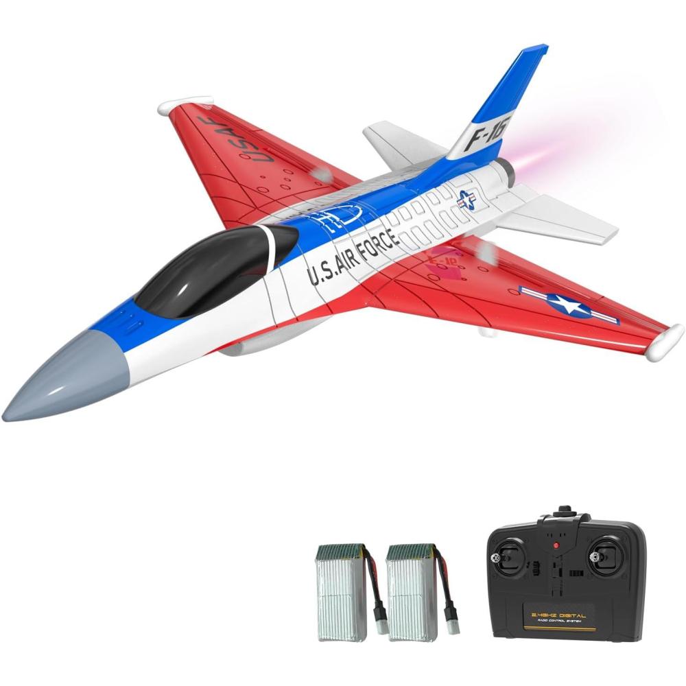 image:imagevolantexrc RC Plane F16 Fighting Falcon 24Ghz 2CH Remote Control Airplane Jet Fighter Ready to Fly with Cool Lights for BeginnersAdults 7624