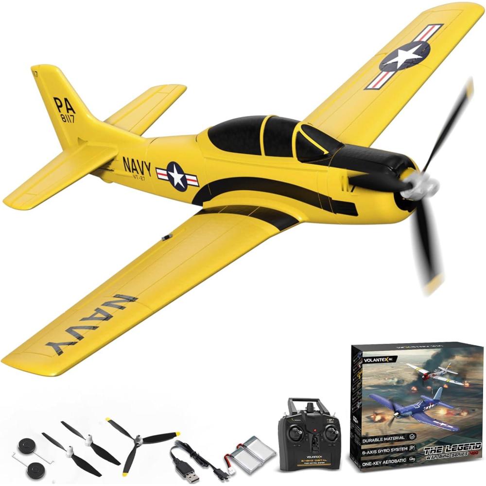 image:imagevolantexrc RC Plane for Beginners 4CH WWII RC Airplane F4U Corsair with Aileron 24Ghz Remote Control Plane with Xpilot Self Righting amp One Key Aerobatic amp Upgraded Canopy 7618V2 RTFT28 Trojan Yellow