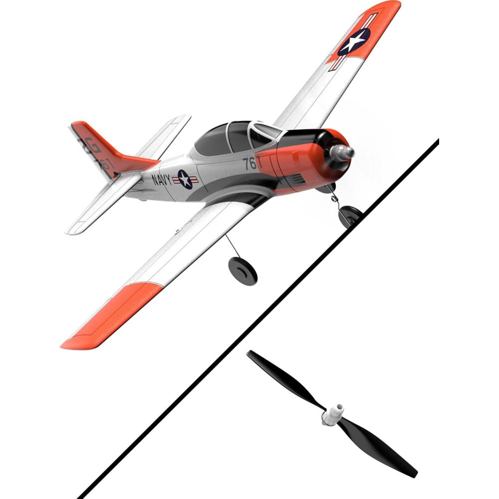image:imagevolantexrc RC Plane for Beginners 4CH WWII RC Airplane T28 Trojan with Aileron 24Ghz Remote Control Plane with Xpilot Self Righting amp One Key Aerobatic for Adults amp Propellers