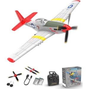 VOLANTEXRC Brushless 4CH RC Plane P51D Mustang 500mm Remote Control Airplane Fighter RTF with 6-Axis Gyro, 3 Modes & Aerobatics, 2.4GHz Radio Controlled Aircraft for Beginners & Adults(Red)