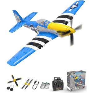 VOLANTEXRC Brushless 4CH RC Plane P51D Mustang 500mm Remote Control Airplane Fighter RTF with 6-Axis Gyro, 3 Modes & Aerobatics, 2.4GHz Radio Controlled Aircraft for Beginners & Adults(Blue)