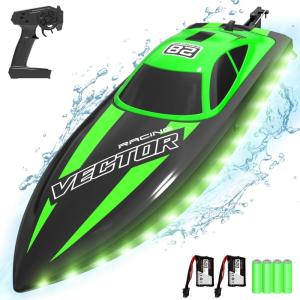 VOLANTEXRC RC Boat 20MPH Fast Remote Control Boat for Adults 2.4Ghz Toy Boats for Pools and Lake with 2 Rechargeable Batteries Toys Gifts for Adults with Light, Green(Grass Green)