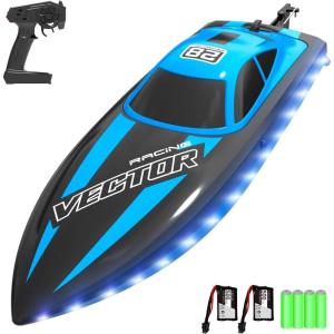 VOLANTEXRC RC Boat 20MPH Fast Remote Control Boat for Adults 2.4Ghz Toy Boats for Pools and Lake with 2 Rechargeable Batteries Toys Gifts for Adults with Light, Green(Blue)