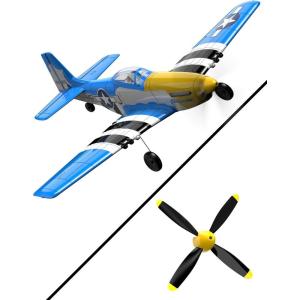 volantexrc RC Plane 4 Channel P51D Mustang Remote Control Airplane Fighter RTF with 6-Axis Gyro, 3 Modes Easy to Fly, 2.4GHz Radio Controlled Aircraft for Beginners & Adults (Blue) &Propellers