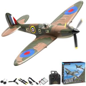 volantexrc RC Plane, 4 Channel Remote Control Airplane Fighter Spitfire RTF with Aileron, Gyro, Aerobatics & 3 Modes Easy to Fly, Hobby Radio Controlled Aircraft for Beginners & Adults (Blue)(Spitfire Green)